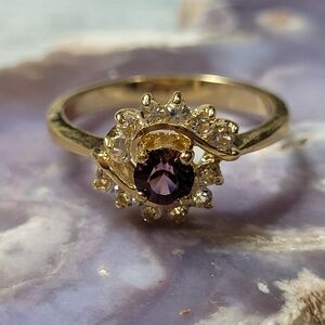 Elegant Gold and Purple Rhinestone Ring